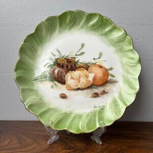 1944 Hand-Painted Porcelain Fruit Plate Ann Coots Scalloped Border Still Life
